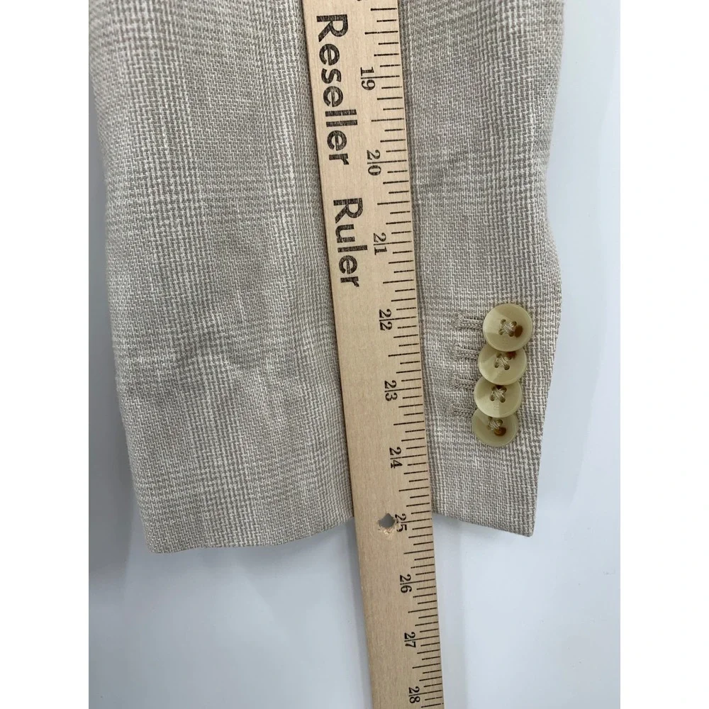 Banana Republic Blazer Mens 42R Beige Glen Plaid Linen Blend Two Button Jacket